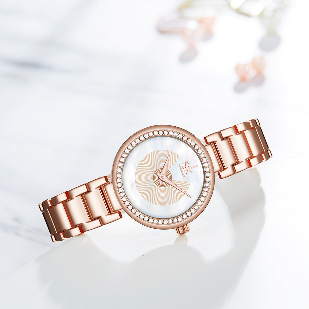 Fashion Trend Diamond Waterproof Steel Band Quartz Women's Watch