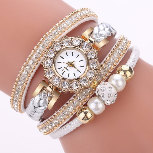 Personality pearl diamond quartz watch